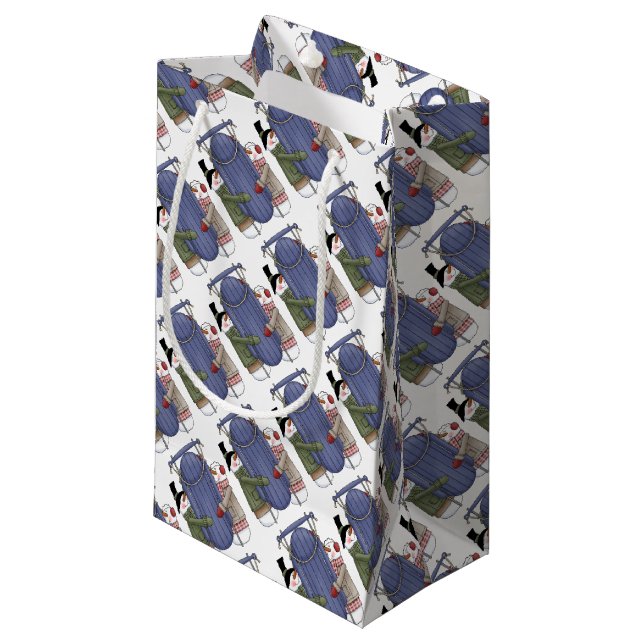 Petit Sac Cadeau Couple de neige (Devant Angle)