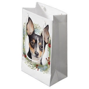 Petit Sac Cadeau Couronne de Noël festive de Rat Terrier