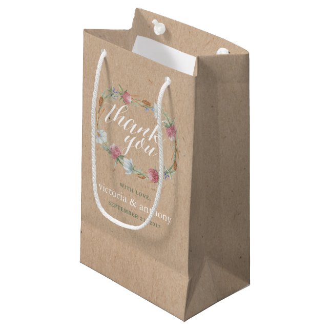 Petit Sac Cadeau Couronne fleur sauvage Sur Mariage campagnard Kraf (Devant Angle)