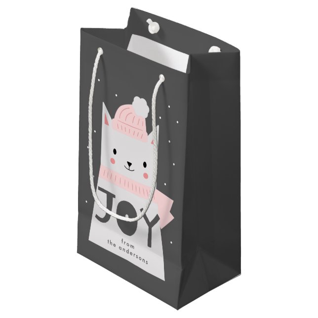 Petit Sac Cadeau Coutume mignonne de Noël de chat de joie (Devant Angle)