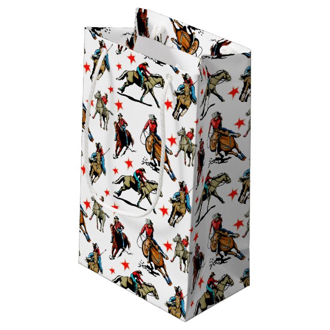 Petit Sac Cadeau Cow-girls occidentales de rodéo sur des chevaux (Dos Angle)