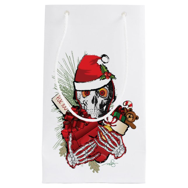 Petit Sac Cadeau Crâne de Noël (Devant)