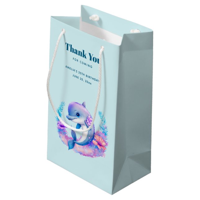 Petit Sac Cadeau Créature Mer Dauphin Cute Anniversaire Merci (Dos Angle)