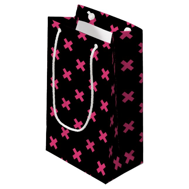 Petit Sac Cadeau Crochis Fuchsia sur noir (Devant Angle)