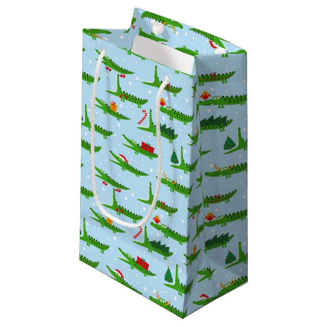 Petit Sac Cadeau Crocodiles festifs dans les costumes de Noël Motif (Devant Angle)