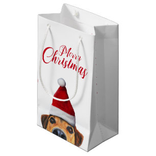 Petit Sac Cadeau Curieux mignon chien drôle avec chapeau de Père No