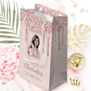 Petit Sac Cadeau Custom Phobithday rose gold glitter pink