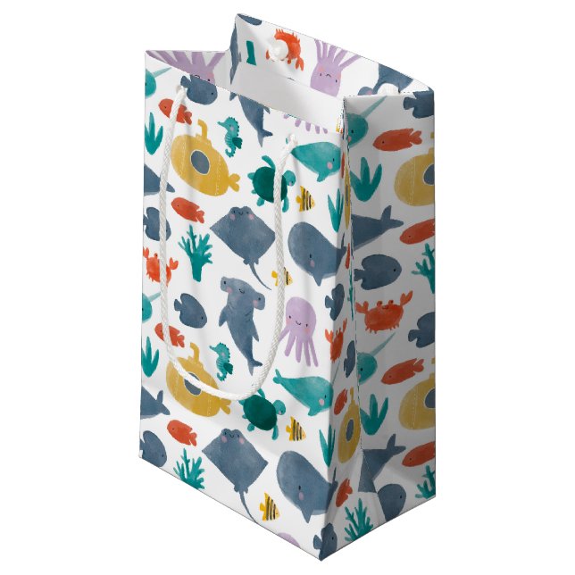 Petit Sac Cadeau Cute Aquarelle Océan Animaux Motif (Devant Angle)
