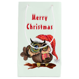 Petit Sac Cadeau Cute Baby Owl In Christmas Hat and Venin For You