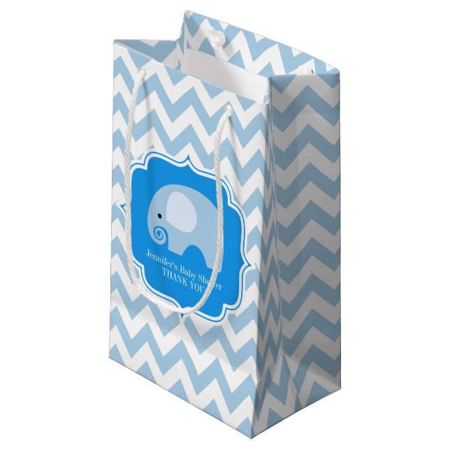 Petit Sac Cadeau Cute Blue Elephant Baby shower Boy Party Personnal (Devant Angle)