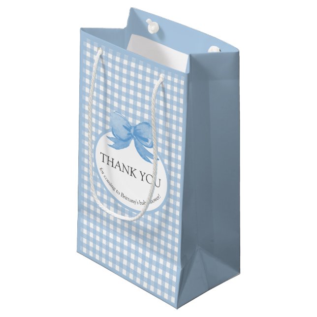 Petit Sac Cadeau Cute Blue En vichy Pique-Nique Imprimer Merci Favo (Devant Angle)