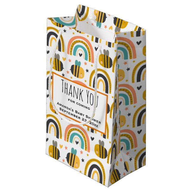 Petit Sac Cadeau Cute Bumble Bee et Rainbows Motif Merci (Devant Angle)