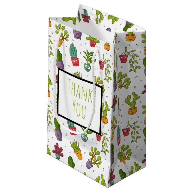 Petit Sac Cadeau Cute Cactus Nature Succulents Merci Motif (Devant Angle)