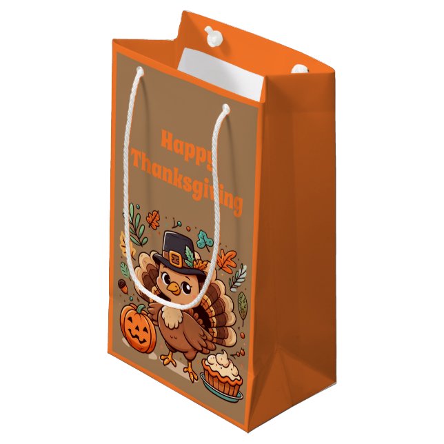 Petit Sac Cadeau Cute caricature Thanksgiving dinde et citrouille (Devant Angle)