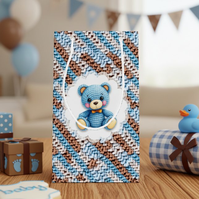 Petit Sac Cadeau Cute Crochet Teddy Bear Blue and Brown (Créateur téléchargé)
