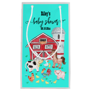 Petit Sac Cadeau Cute Farm Animaux Baby shower Turquoise