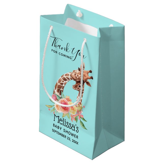 Petit Sac Cadeau Cute Giraffe Aquarelle Maman & Baby Boy Merci (Devant Angle)