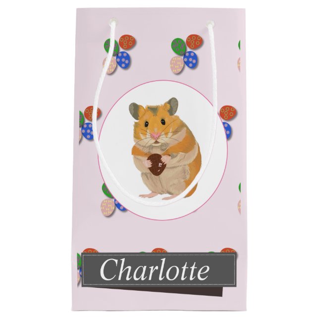 Petit Sac Cadeau Cute Hamster tenant un oeuf de Pâques (Devant)