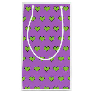 Petit Sac Cadeau Cute Lilac et Green Hearts Motif