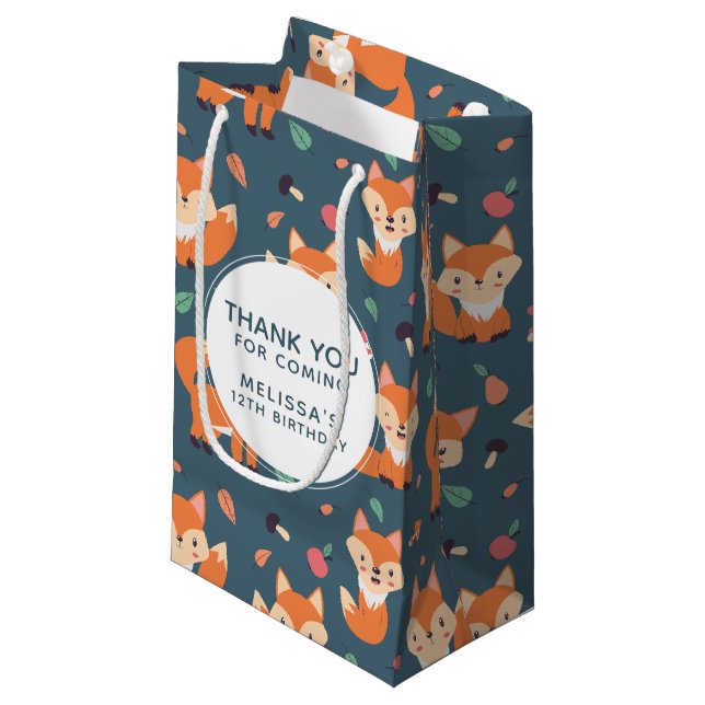 Petit Sac Cadeau Cute Orange Fox Motif animal Merci (Devant Angle)