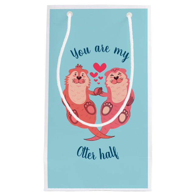 Petit Sac Cadeau Cute Otters Valentines Day Couple Personnalisé (Devant)