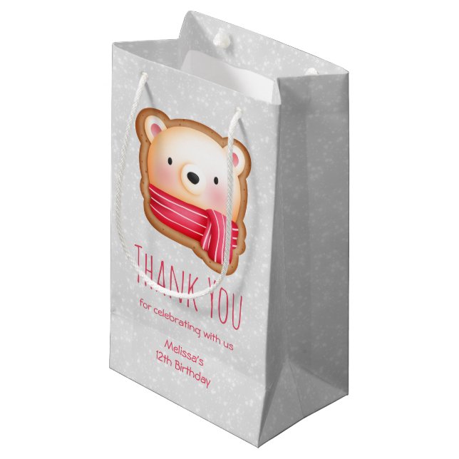 Petit Sac Cadeau Cute Ours Face Rouge Écharpe et Cheveux Rosy Merci (Devant Angle)