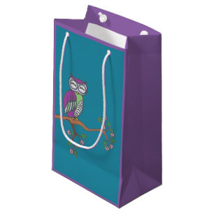 Petit Sac Cadeau Cute Owl à la nuit Illustration Bleu