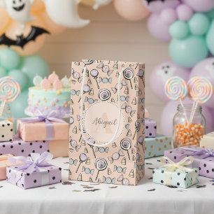 Petit Sac Cadeau Cute Pastel Orange Monogramme & Nom Halloween Cand