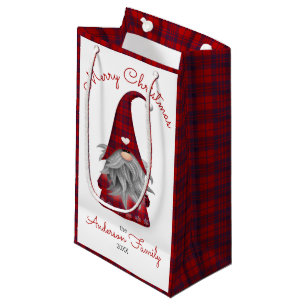 Petit Sac Cadeau Cute Rustic Plaid Famille Joyeux Noël Gnome