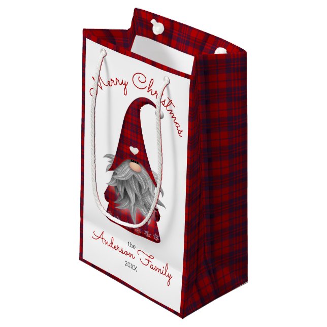 Petit Sac Cadeau Cute Rustic Plaid Famille Joyeux Noël Gnome (Devant Angle)