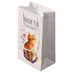 Petit Sac Cadeau Cute Tabby Chat avec Coeur Merci de fête