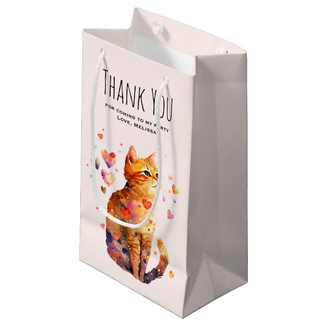 Petit Sac Cadeau Cute Tabby Chat avec Coeur Merci de fête (Devant Angle)