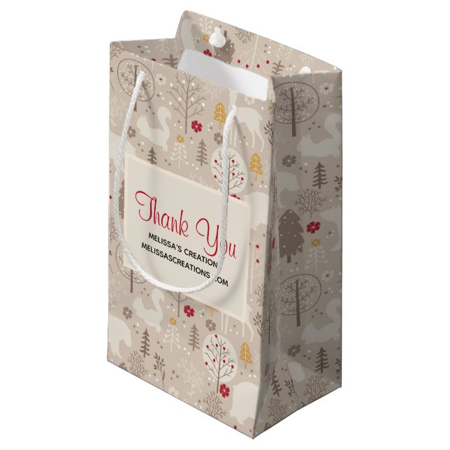 Petit Sac Cadeau Cute Woodland Animaux Motifs nordiques Merci (Devant Angle)