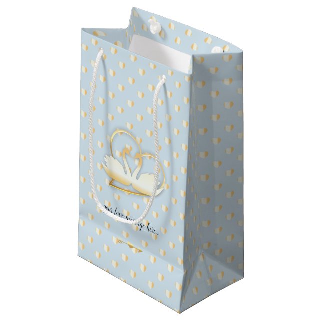 Petit Sac Cadeau Cygnes de coeur doré, amour doux (Devant Angle)