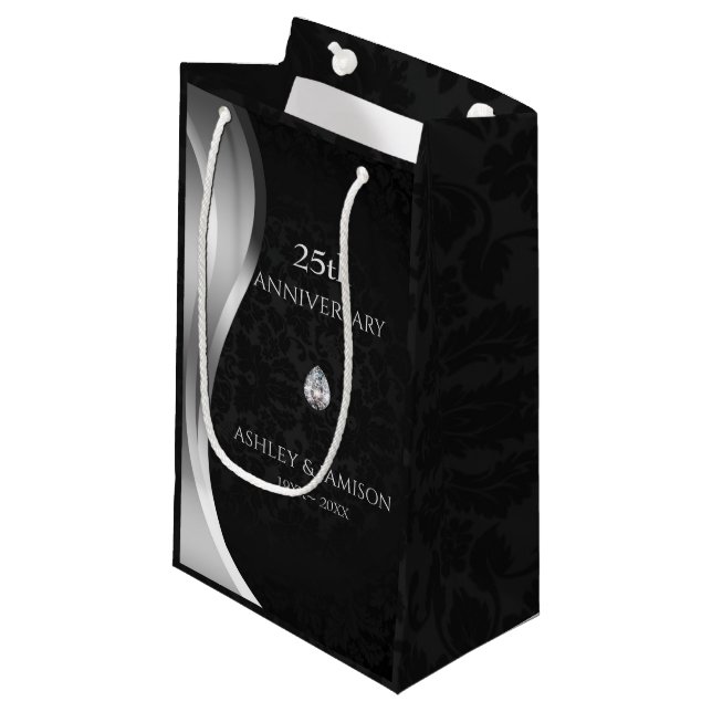 Petit Sac Cadeau Damas Noires Et Éperon D'Argent (Devant Angle)