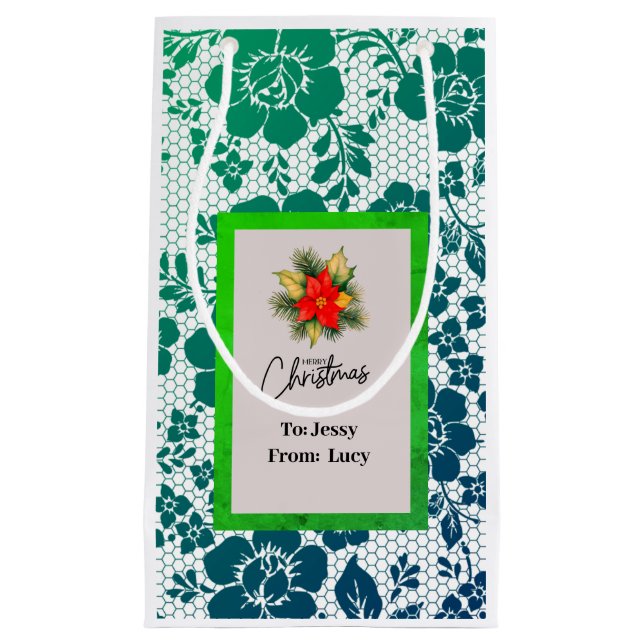 Petit Sac Cadeau dark green lace in elegant antique style (Devant)