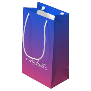 Petit Sac Cadeau dégradé bleu et rose foncé personnalisé