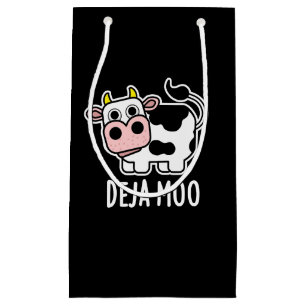 Petit Sac Cadeau Deja Moo Funny Cow Pun Dark BG