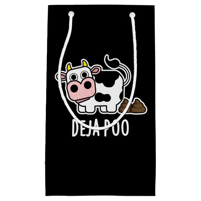 Petit Sac Cadeau Deja Poo Funny Cow Poop Pun Dark BG (Devant)