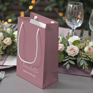 Petit Sac Cadeau Demoiselle d'honneur Minimaliste Script | Rose Pou