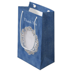 Petit Sac Cadeau Denim Jean poches et dentelle