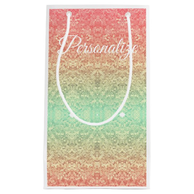 Petit Sac Cadeau Dentelle de séquence motif dégradé pêche or vert (Devant)