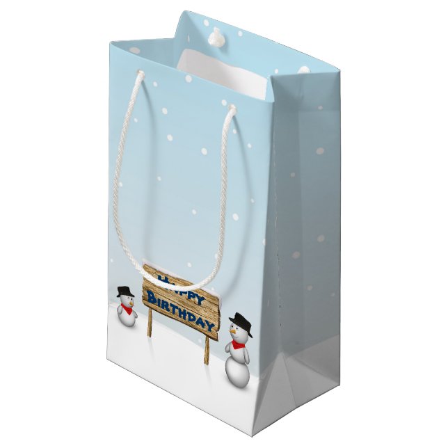 Petit Sac Cadeau Des Snowmen mignons souhaitant un joyeux anniversa (Devant Angle)