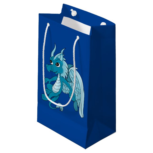 Petit Sac Cadeau Dessin du Dragon Bleu (Devant Angle)
