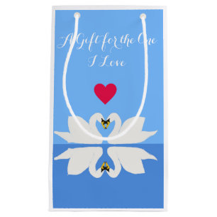 Petit Sac Cadeau Deux cygnes dans le coeur classique Pose Saint Val