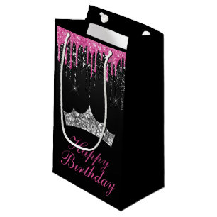 Petit Sac Cadeau Diadème Paillettes Qui Coulent Rose Chic Anniversa