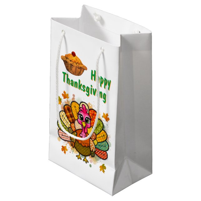 Petit Sac Cadeau Dindon patchwork de Thanksgiving (Devant Angle)