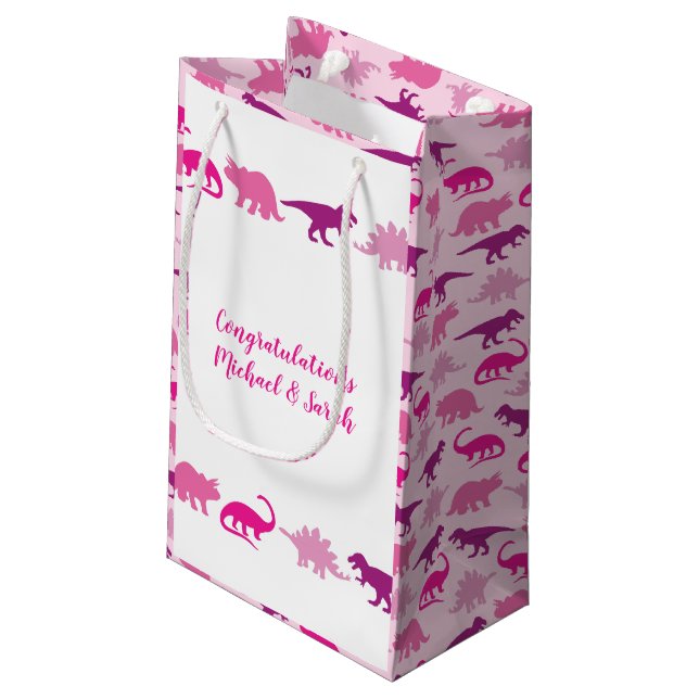 Petit Sac Cadeau Dinosaur Baby shower Dino Rose Girl (Dos Angle)