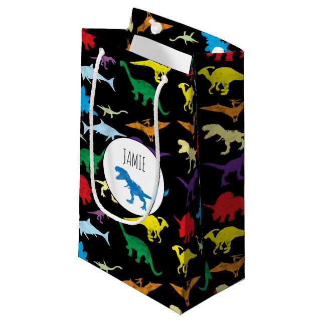 Petit Sac Cadeau Dinosaures colorés Aquarelle Enfants Motif (Devant Angle)