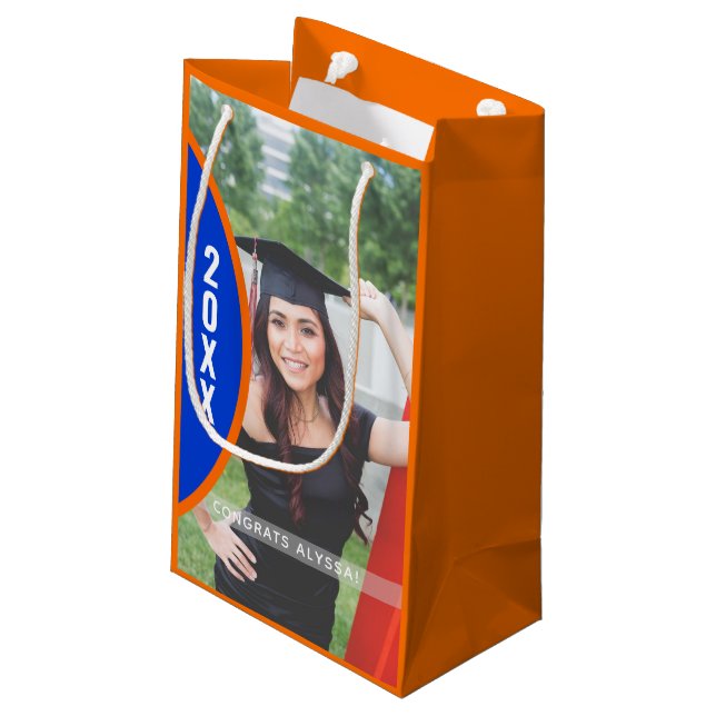 Petit Sac Cadeau Diplôme orange et bleu - Photo personnalisée (Dos Angle)